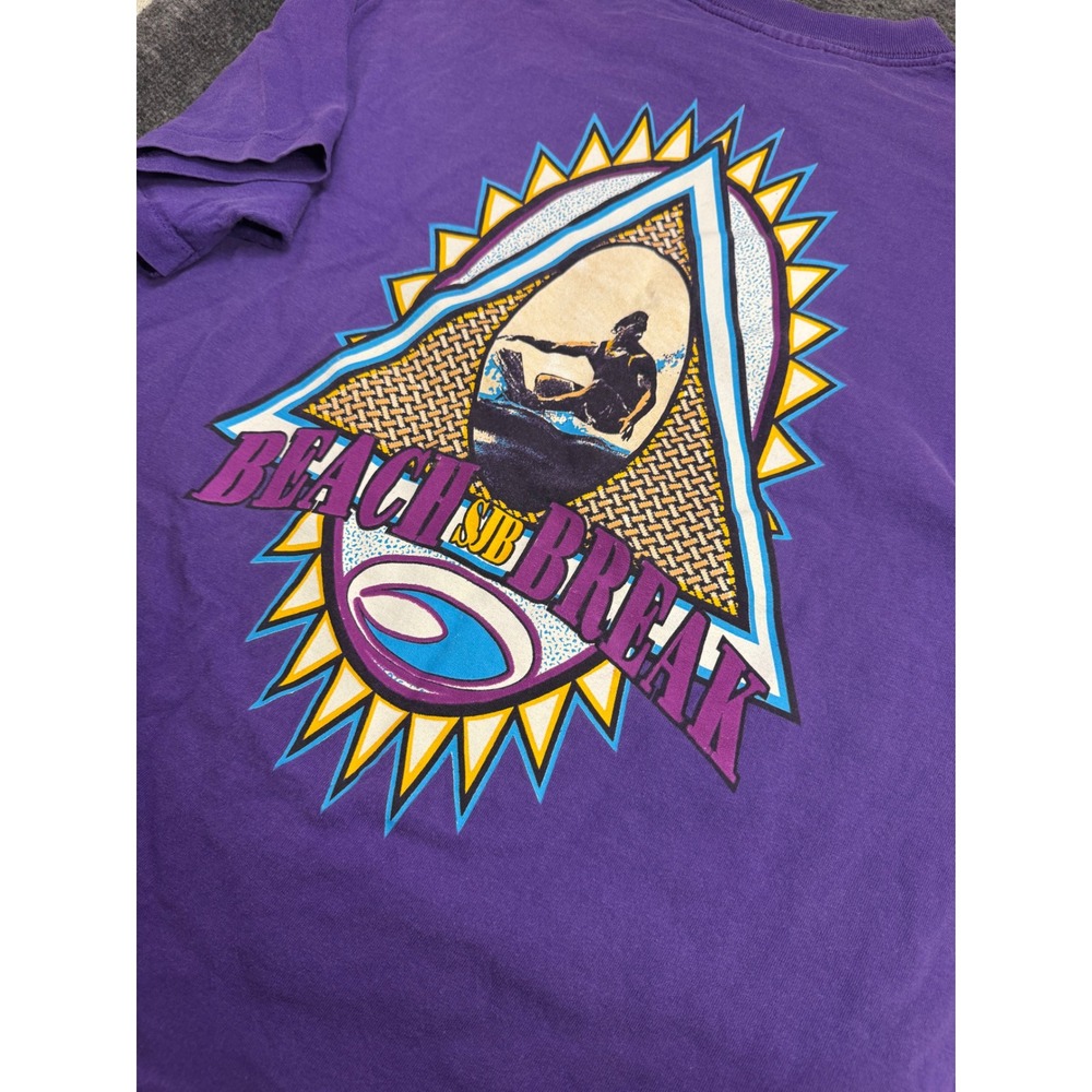 Vintage 90s St Johns Bay Surf Style Beach Break Tee Mens L Purple Surfer Graphic